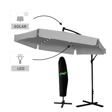 Садова парасоля з чохлом і LED Garden Line BANANA 300 см Сірий GAO1497