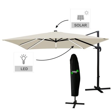 Садова парасоля з чохлом і LED Garden Line ROMA 300 см Бежевий GAO1565