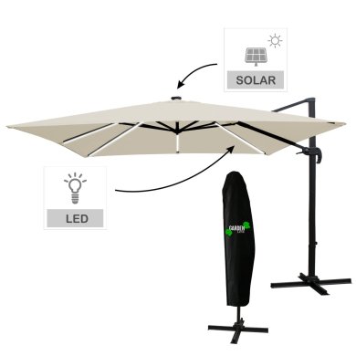 Садова парасоля з чохлом і LED Garden Line ROMA 300х400 см Бежевий GAO1589