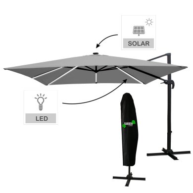 Садова парасоля з чохлом і LED Garden Line ROMA 300 см Сірий GAO1558